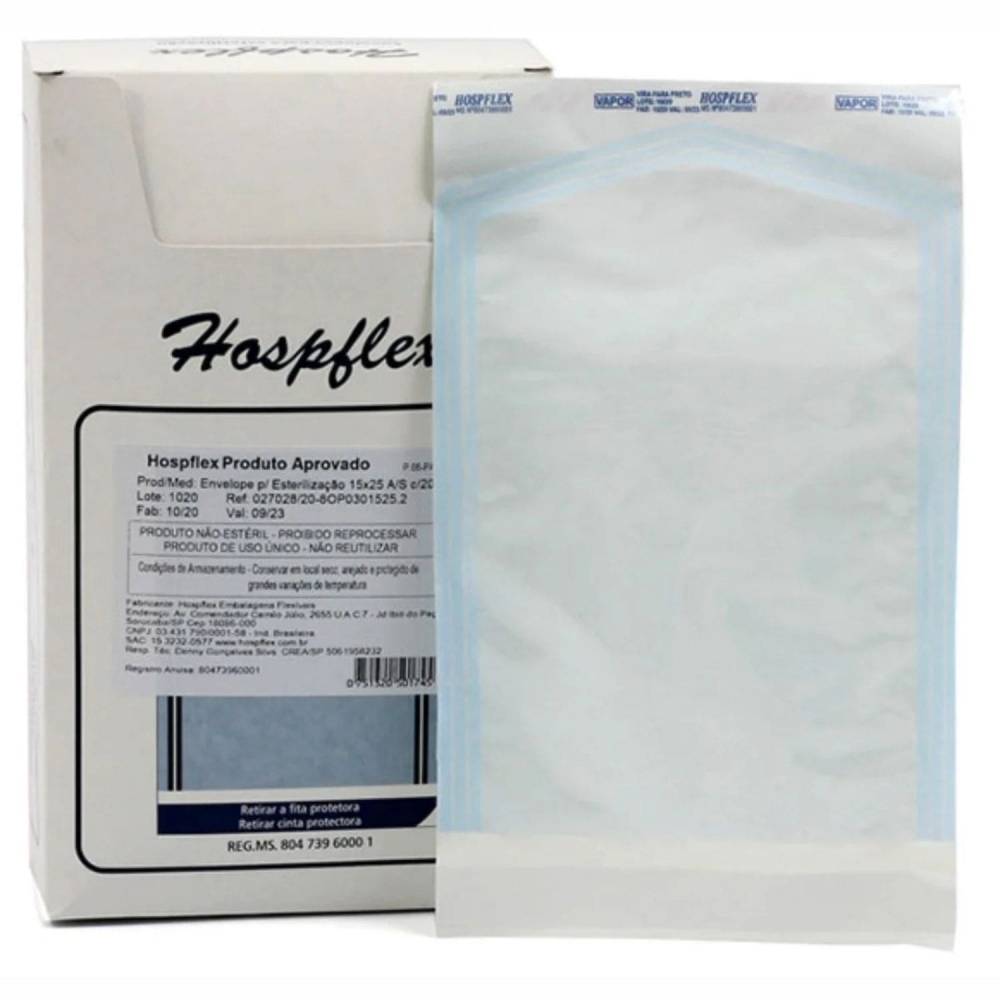 Envelope Autoselante para Esterilização 15x25cm 200 un Hospflex 