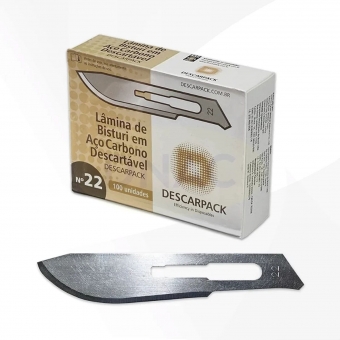 Lâmina de Bisturi N 22  Aço Carbono Descartável Descarpack
