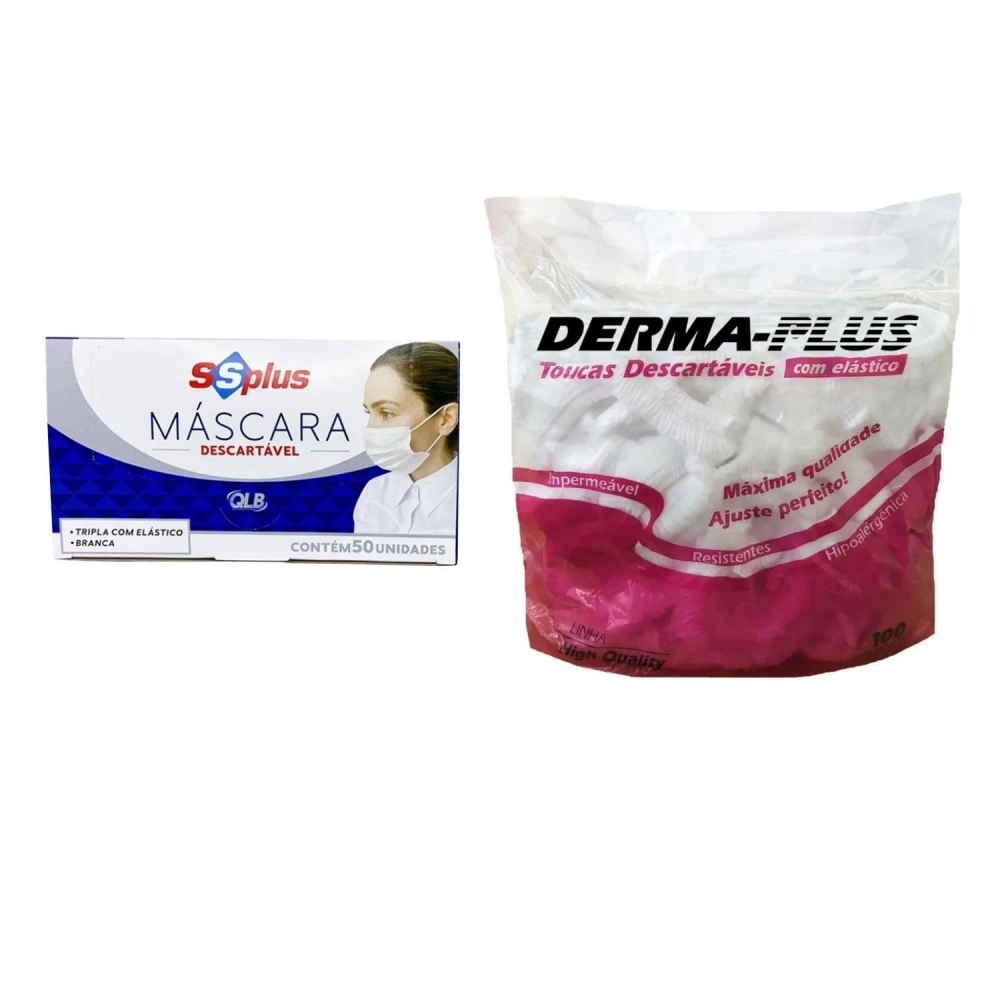 kit Máscara SSPlus (50 und) + Touca Descartável Derma-Plus (100 und)