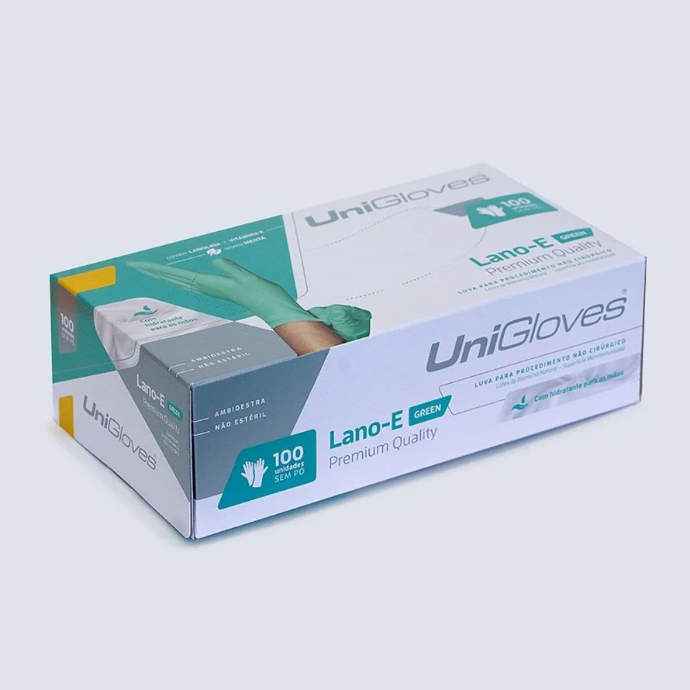 Luva Látex UniGloves M Verde Lano-E Premium Aroma Menta